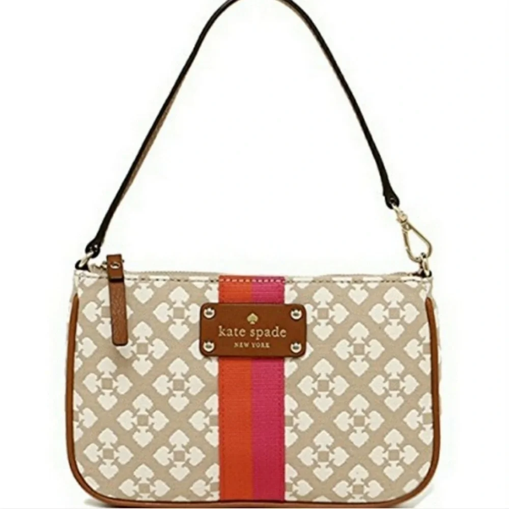 Kate Spade Classic Monogram Linet Wristlet Stucco Clutch Purse